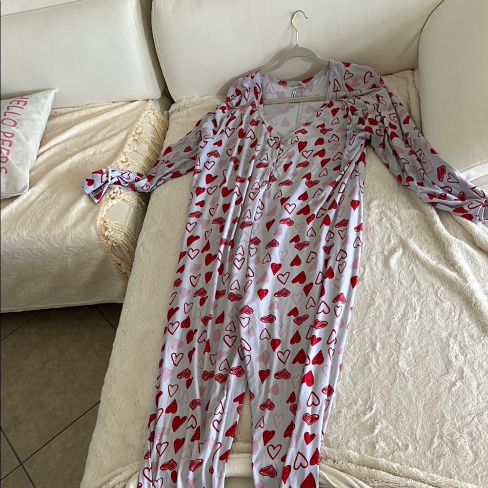 Heart Pattern One Piece Pajamas